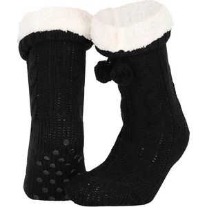 Apollo - Dames huissokken met antislip - Zwart - Maat 36/41 - Huissokken dames - Fluffy sokken - Slofsokken - Huissokken anti slip - Warme sokken - Winter sokken