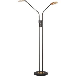 Fischer & Honsel - Vloerlamp Dent - 2x LED 7,5 W (incl). - Zwart Zandgrond Metaal met Bladgouden Accenten