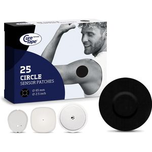 CureTape Sensor Patches - Circle - Black - Freestyle Libre 2 & 3 - Dexcom G7 - Medtronic Simplera - 25 Stuks