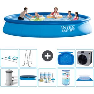 Intex Rond Opblaasbaar Easy Set Zwembad - 457 x 84 cm - Blauw - Inclusief Pomp Afdekzeil - Onderhoudspakket - Filter - Grondzeil - Schoonmaakset - Ladder - Voetenbad - Warmtepomp