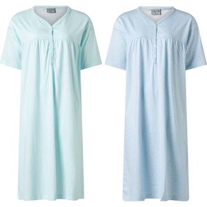 Lunatex - 2 dames nachthemden 224160 - korte mouw - turquoise en blauw - maat M