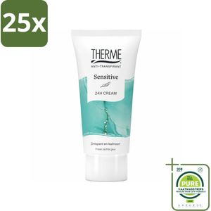 25 x Therme - Sensitive - Anti-transpirant Crème - Hydraterend - 60ml - Grootverpakking - Anti-transpirant - Deodorant - Gevoelige Huid - Hydraterend - Crème