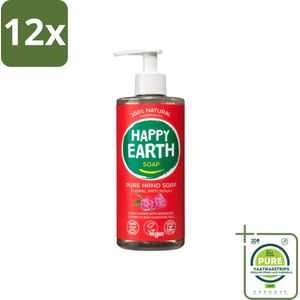 Happy Earth – Handzeep – 100% Natuurlijk Floral Patchouli – 300 ml - Voordeelverpakking - 12 stuks - Natuurlijke handzeep - Vegan handzeep