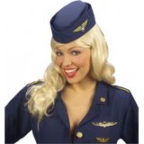 Widmann Stewardessen verkleed set - wings broche speldje - Stewardessen hoedje - blauw - dames - carnaval - luchtvaart/vliegeniers