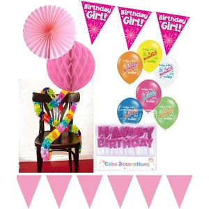 Pakket Hartelijk Gefeliciteerd princes meisje roze -  feestversiering - feestartikelen - 7 delig