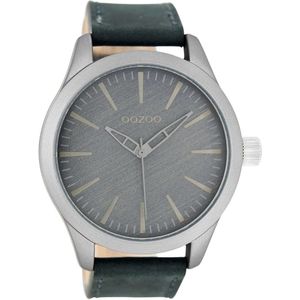 OOZOO Timepieces - Grijze horloge met blauwe leren band - C7426