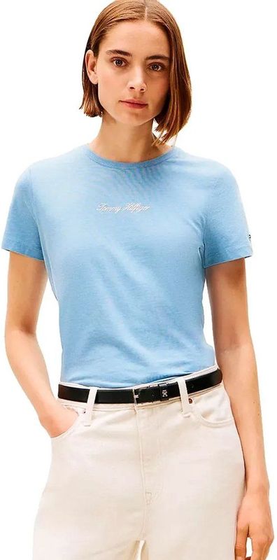 TOMMY HILFIGER - CLASSIC - Shirt - Lichtblauw - Ronde Hals - Kwartmouw