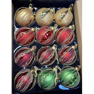 S&L Luxe Christmas Gifts kerstballenset met glitters - 12stuks - 8cm - onbreekbaar - kerstversiering - kerstballen