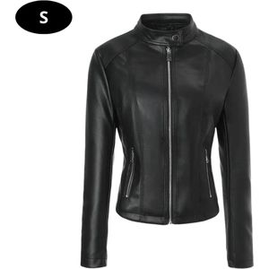 Bovista Leren Jas - Leather Jacket - Lederen Jas - Bomberjack - Pilotenjack - Blazer - Biker - Motorjas - Motormuis - Dames - Zwart S