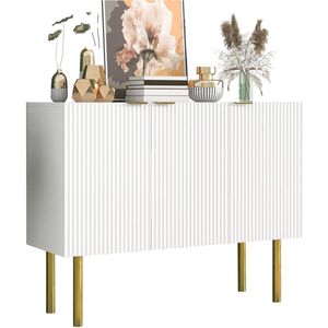 Merax Dressoir - 120 cm Breed - Moderne Opbergkast met 3 Deuren en Verstelbare Legplanken - Wit met Gouden Poten - Buffetkast voor Woonkamer - Hal of Keuken