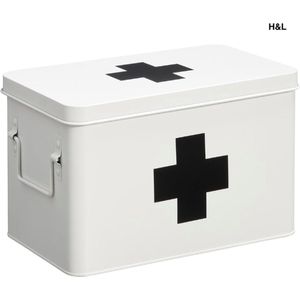 Luxe medicijnbox - wit - metaal - opbergdoos medicijnen - badkamer - 20 x 19 x 31 cm