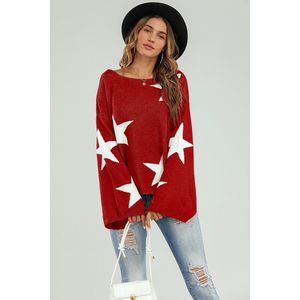 Oversized rode trui met wijde mouwen en witte ster
