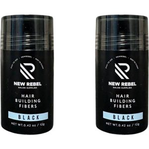 2X New Rebel Hair Building Fibers Zwart - Cosmetische Haarverdikker - Verbergt haaruitval - Direct voller haar