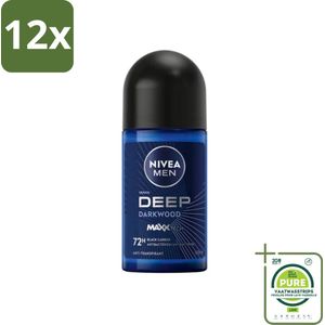 NIVEA MEN - Deodorant Roller - Deep Black Carbon Darkwood - 50 ml - Voordeelverpakking - 12 stuks - Deodorant voor mannen - Anti-transpirant