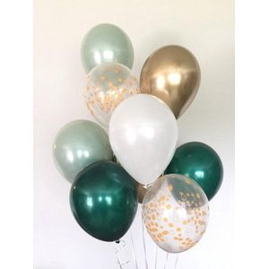 Huwelijk / Bruiloft - Geboorte - Verjaardag ballonnen | Groen 2 kleuren - Goud - Off-White / Wit - Transparant - Polkadot Dots | Baby Shower - Kraamfeest - Fotoshoot - Wedding - Birthday - Party - Feest - Huwelijk | Decoratie | DH collection