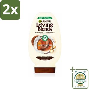 Garnier Loving Blends Kokosmelk en Macadamia Conditioner 250 ml - Voordeelverpakking - 2 stuks - Macadamia conditioner - Droog haar conditioner