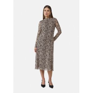 comma - Midi-jurk - Geraffineerd - Mesh - Hoge Halslijn - Lange Mouwen