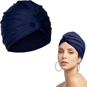 Badmuts - Badmuts voor dames - Badmutsen - Elastische - Badmuts voor dames met lang haar - Modieuze geplooide geknoopte stijl - Marineblauw