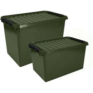 Sunware Opslagboxen met deksel - 2x stuks - Groen - 62 L en 72 L