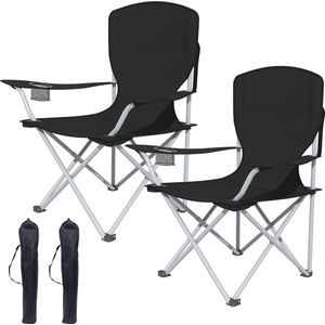 Opvouwbare campingstoel set van 2, opvouwbare met bekerhouder, hoge rugleuning, opvouwbare campingstoel met armleuningen en draagtas, campingstoelen lichtgewicht, draagbaar, tot 150 kg