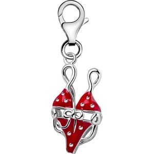 Quiges – 925 - Zilver – Charm - Bedel - Hanger - 3D Bikini Setje Rood - met – sterling - zilver - karabijnslot - geschikt - voor - Zinzi, Thomas – Sabo - Ti Sento - Bedelarmband HC332