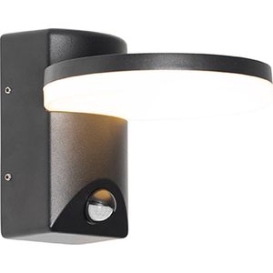 QAZQA esmee - Moderne LED Wandlamp met Bewegingsmelder | Bewegingssensor | sensor voor buiten - 1 lichts - D 20 cm - Zwart - Buitenverlichting