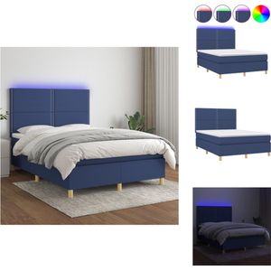 vidaXL Boxspring Bed - LED - 140 x 190 - Blauw - Duurzaam Materiaal - Verstelbaar Hoofdbord - Comfortabele Ondersteuning - Kleurrijke LED-verlichting - Pocketvering Matras - Huidvriendelijk Topmatras - Incl - Montagehandleiding - Bed