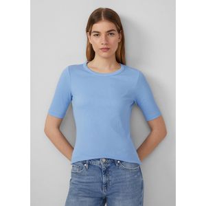 s.Oliver - Shirt - Lichtblauw - Slanke Pasvorm - Kwartmouw - Ronde Hals