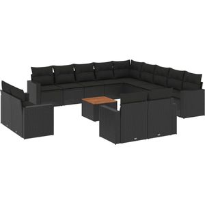 vidaXL 14-delige Loungeset - Poly Rattan - Zwart Tuin Lounge Set - Loungebank - Buitendecoratie - Buitenkamer - Garden Furniture