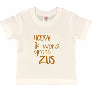 Shirt Aankondiging zwangerschap Ik word grote zus | korte mouw | tan | maat 134/140 zwangerschap aankondiging bekendmaking Baby big sis sister