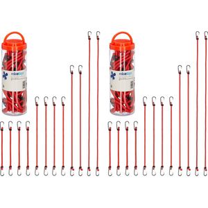 Relaxdays 24x snelbinders - spinbinders met haak - 4 groottes - fiets - universeel - rood