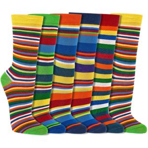 Kindersokken | Vrolijke sokken | Patroon: Gestreept | Kleur: Meerkleurig | Maat: Diverse maten | 6 paar