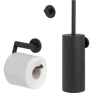 Tiger Noon - Toiletaccessoireset - Toiletborstel met houder - Toiletrolhouder zonder klep - Handdoekhaak – Zwart