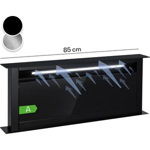 Klarstein Royal Flush Eco Downdraft Afzuigkap 90 cm - Uittrekbaar Tafel- & Werkblad Afzuigkap - Max. 576 M³/H - Energie-Efficiëntieklasse A+ - Touch Bediening-To-Slide Bedieningspaneel - LED-Verlichting Strip - Pure Ambience - Zwart