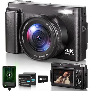 VELTRR® Vlog Camera voor Beginners - Videocamera voor Kinderen en Volwassenen - Handycam - 4K Kwaliteit