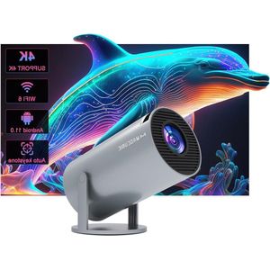 Mini-beamer Auto Keystone 4K/200 ANSI projector met wifi 6 BT 5.0 - Draagbaar, 130 inch scherm, 180 graden rotatie - Geïntegreerd Android-besturingssysteem 11.0 Beamer
