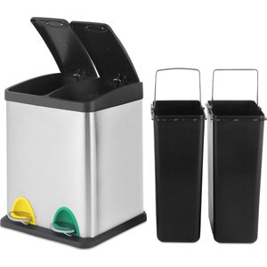 GoodVibes - Afvalbak - 16 Liter met 2 Vakken voor in de Keuken - RVS met Binnenemmer - Handvat - Deksel - Afvalscheidingssysteem - Pedaalemmer (16 Liter (2 x 8L) - Prullenbak - Vuilnisbak - Vuilnisemmer