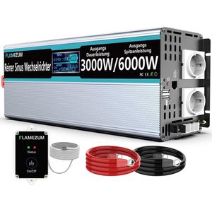3000W Sinus Omvormer 24V naar 230V met LCD-scherm en Afstandsbediening voor Auto en Caravan