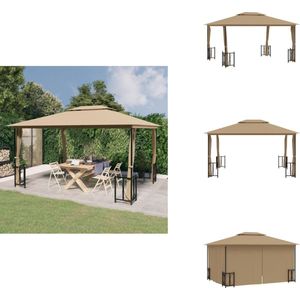vidaXL Prieel - Priëlen - Prieëlen - Gazebo - Prieel met zijwanden en dubbel dak 3x4 m taupe