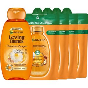 Garnier Loving Blends - Argan- & Cameliaolie Shampoo Refill - Voor Droog en Dof Haar - 5x 250ml