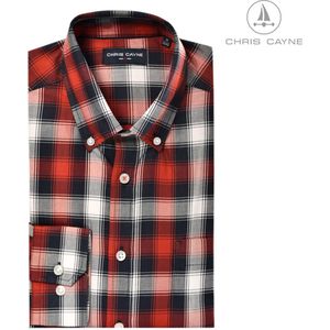 Chris Cayne heren overhemd lange mouw met borstzak - maat XXL - kleur donkerblauw/rood/offwhite - geruit patroon - ingeweven ruitpatroon - Katoen - shirt heren - shirt XXL - borstzak - grote maten