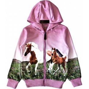 Kinder vest, hoodie, met paarden print, oudroze, maat 110/116, horses, kind, ZEER MOOI!