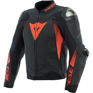 Dainese Super Speed 4 Leather Jacket Black Matt Fluo Red 58 - Maat - Jas