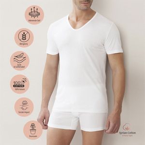 Heren Luxe Onderhemd - Katoenen T-shirt - V hals hemdje met korte mouwen - 100% Katoen - L