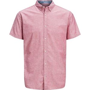 Jack and Jones Heren Overhemd Korte Mouw Rood Button-Down Slim Fit - L