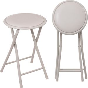 5Five Bijzet krukje/stoel - 2x - Opvouwbaar - beige - D30 x H46 cm