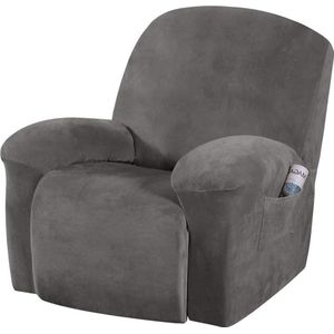 E EBETA Fluwelen optische stretchhoes voor relaxfauteuil, complete stoelbeschermer, elastische hoes voor televisiestoel, ligstoel, stoel (grijs)