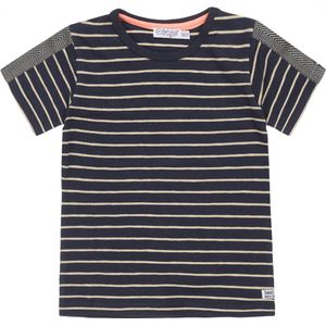 Dirkje jongens T-shirt donkerblauw beige streep - maat 56