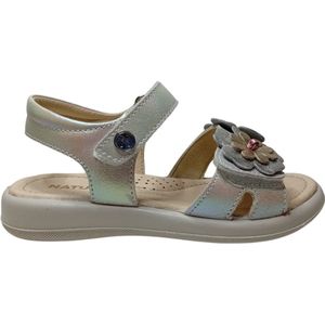 Naturino - Bunaken - Mt 24 - velcro's bloemen lederen sandalen - Zilverwit