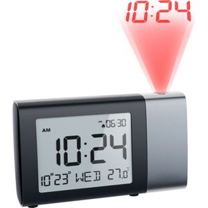YUCONN Wekker met Projectie - Digitale Wekker - Digitale Klok - Dimbaar - Zwart/Grijs